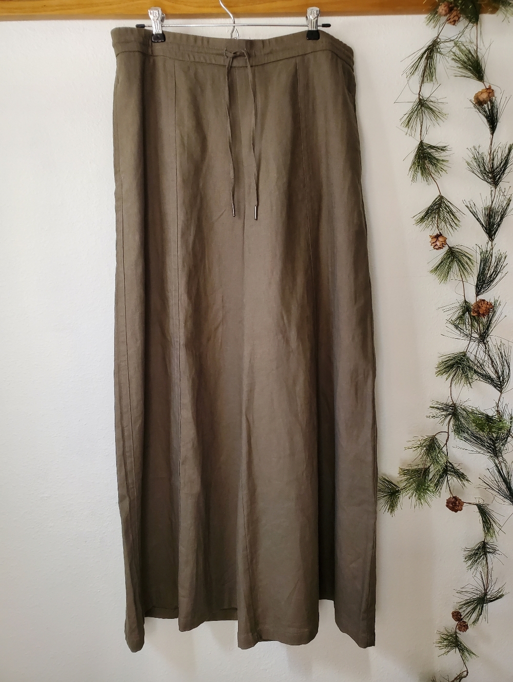 Simply Vera Vera Wang Linen Blend Wide Leg Drawstring Pants Olive Brown NWT